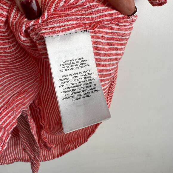 Lauren Ralph Lauren Womens 100% Linen Tie Front Button Up Shirt Red Stripe - L - Picture 5 of 8